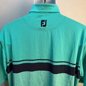 FootJoy FJ Men's green and blue striped short sleeve golf polo shirt Large L EUC